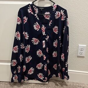 Express Dark Blue Floral Blouse